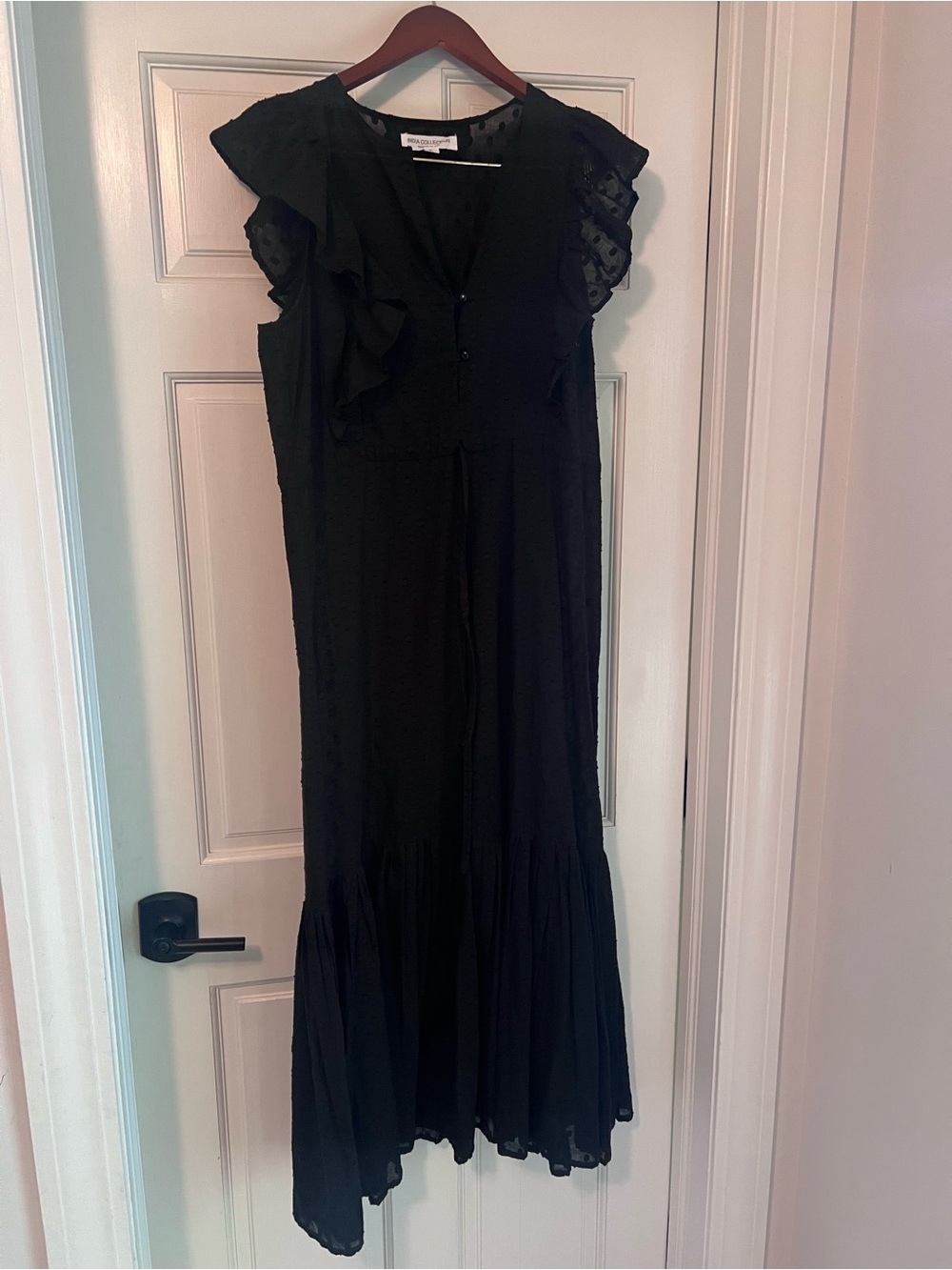 Emerson Fry India Collection Surya Swiss Dot Black Maxi Dress Size Small. - Picture 3 of 11